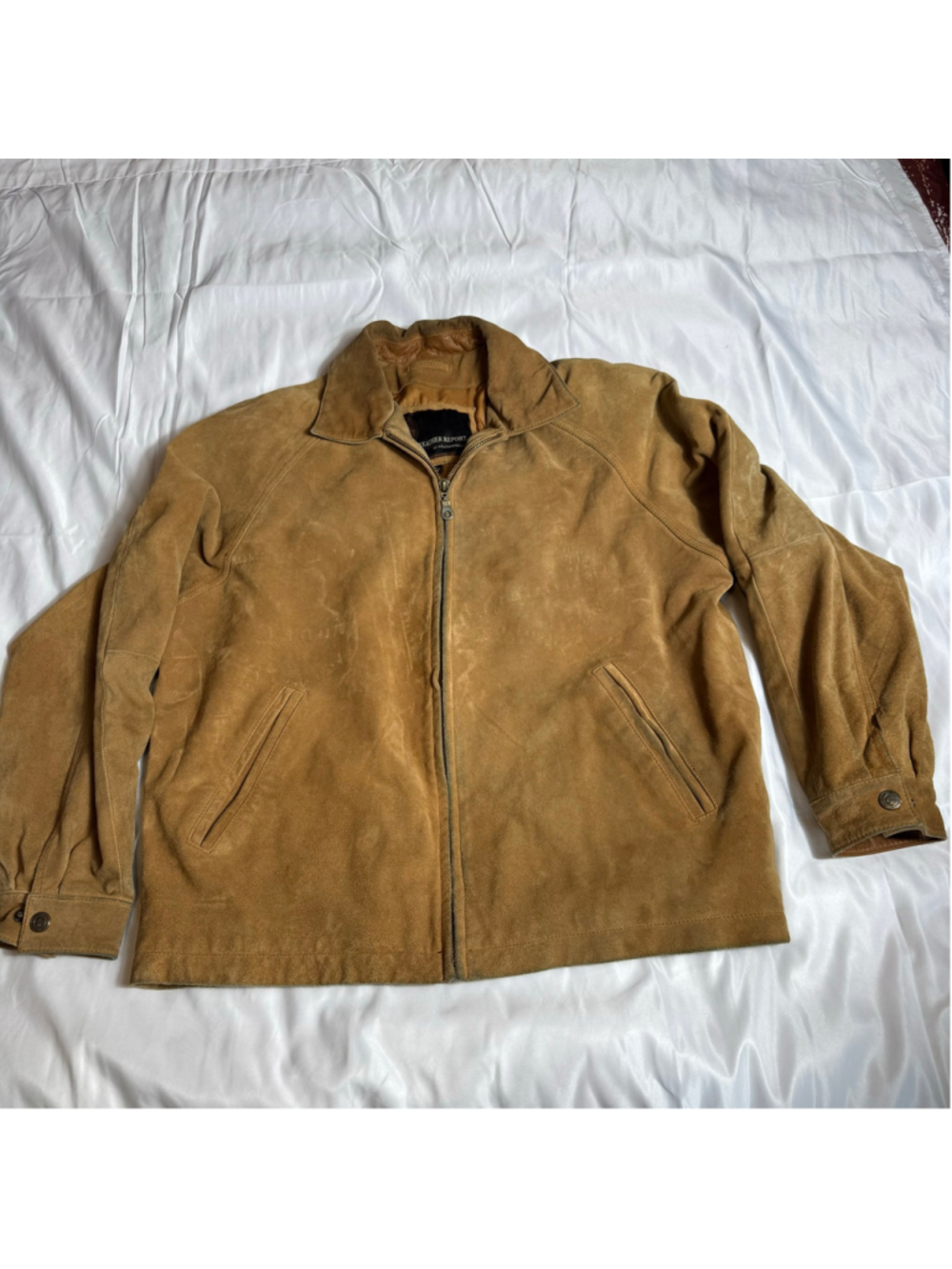 Weather Report by Weatherproof Genuine Leather Suede Zip Jacket Men’s XL Tan